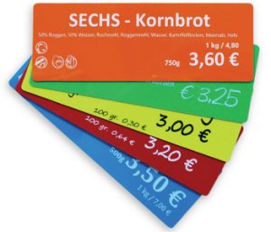 Preisschilder Plastikkarten Beispiele